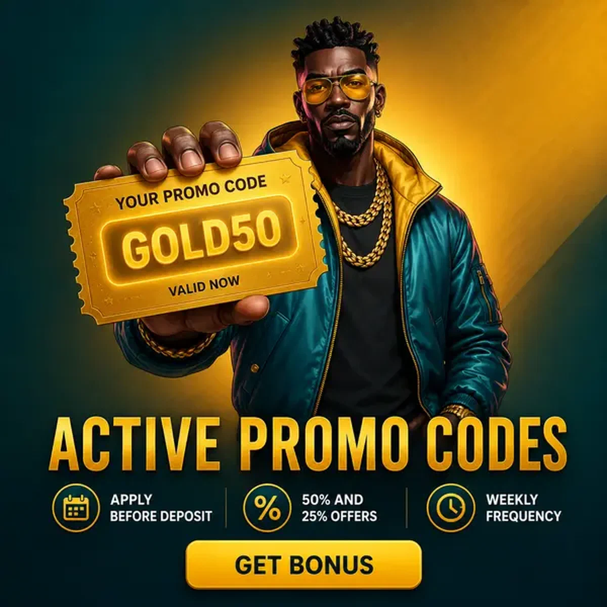 Trusted figure presenting golden promo code voucher at Needforslots Casino