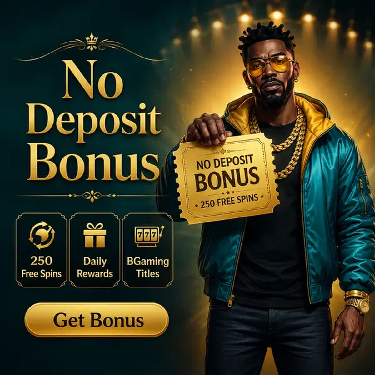 The Paddock Patron displaying golden no deposit bonus voucher at Needforslots welcome hall