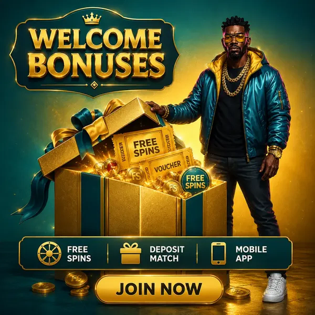 VIP player revealing Welcome Package mobile app bonuses at elegant gift box