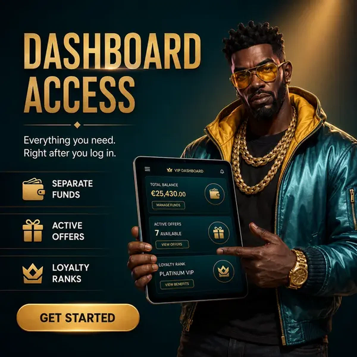 VIP player accessing Dashboard and Lobby Access After First Login dashboard with streamlined interface