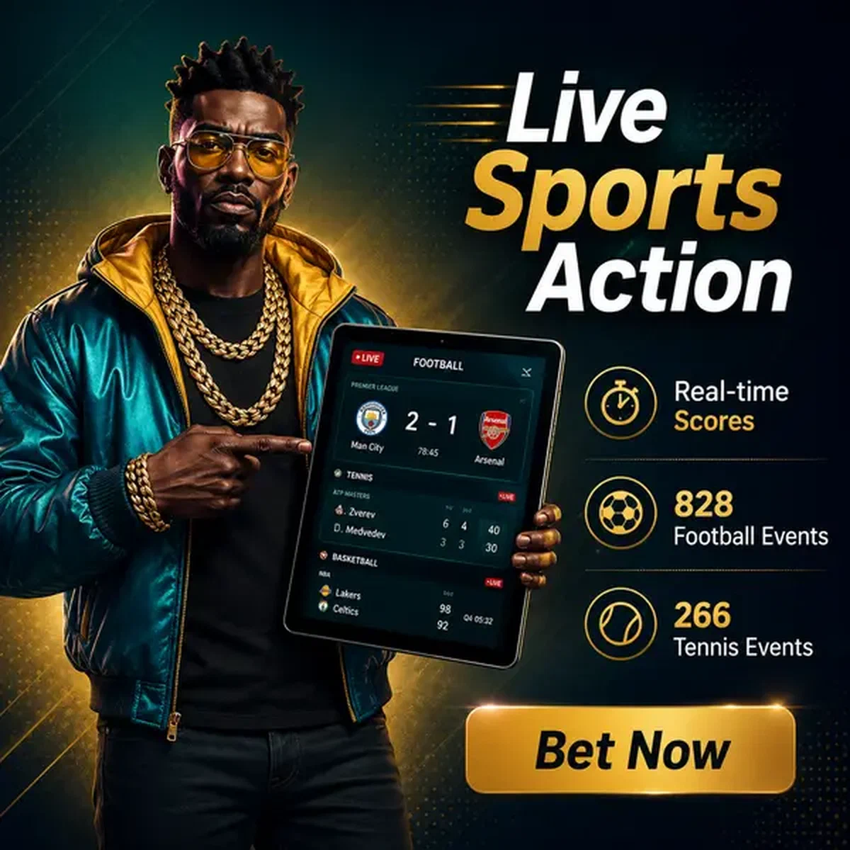 Sports betting expert holding tablet with live match data at Live Sports Action Right Now