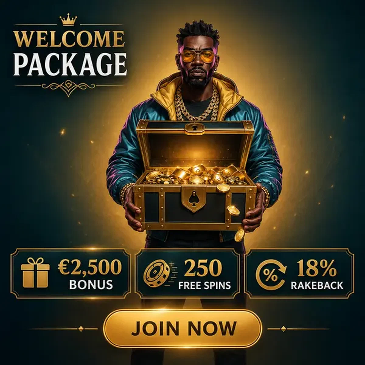 VIP player presenting welcome bonus treasure chest at Needforslots exclusive lounge